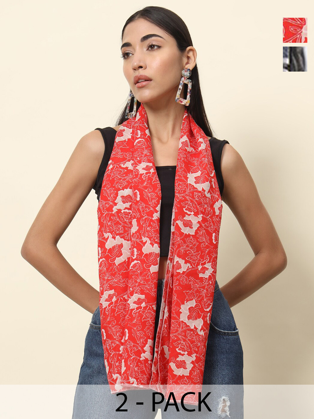 

Trend Arrest Women Printed Scarf Pack Of 2, Red
