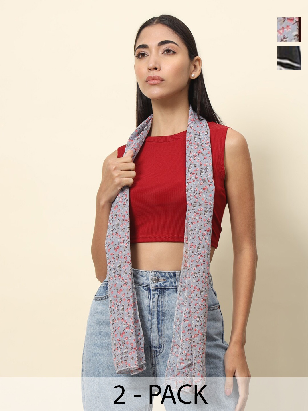 

Trend Arrest Women Printed Scarf Pack Of 2, Grey