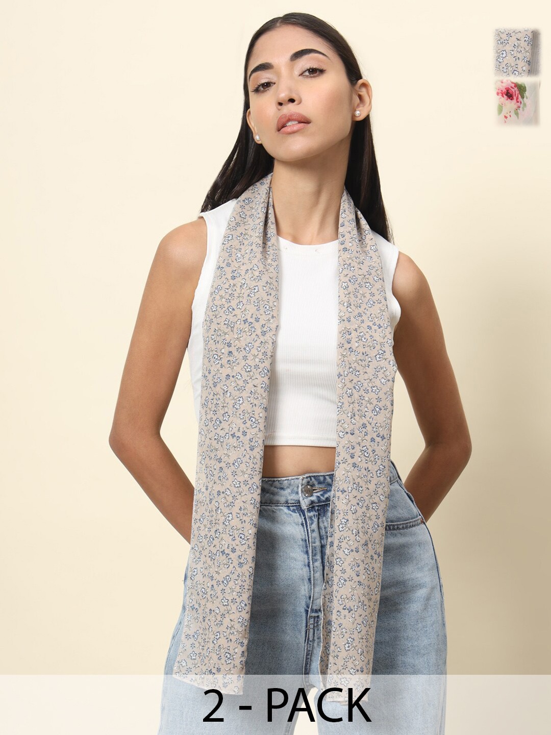 

Trend Arrest Women Printed Scarf Pack Of 2, Cream