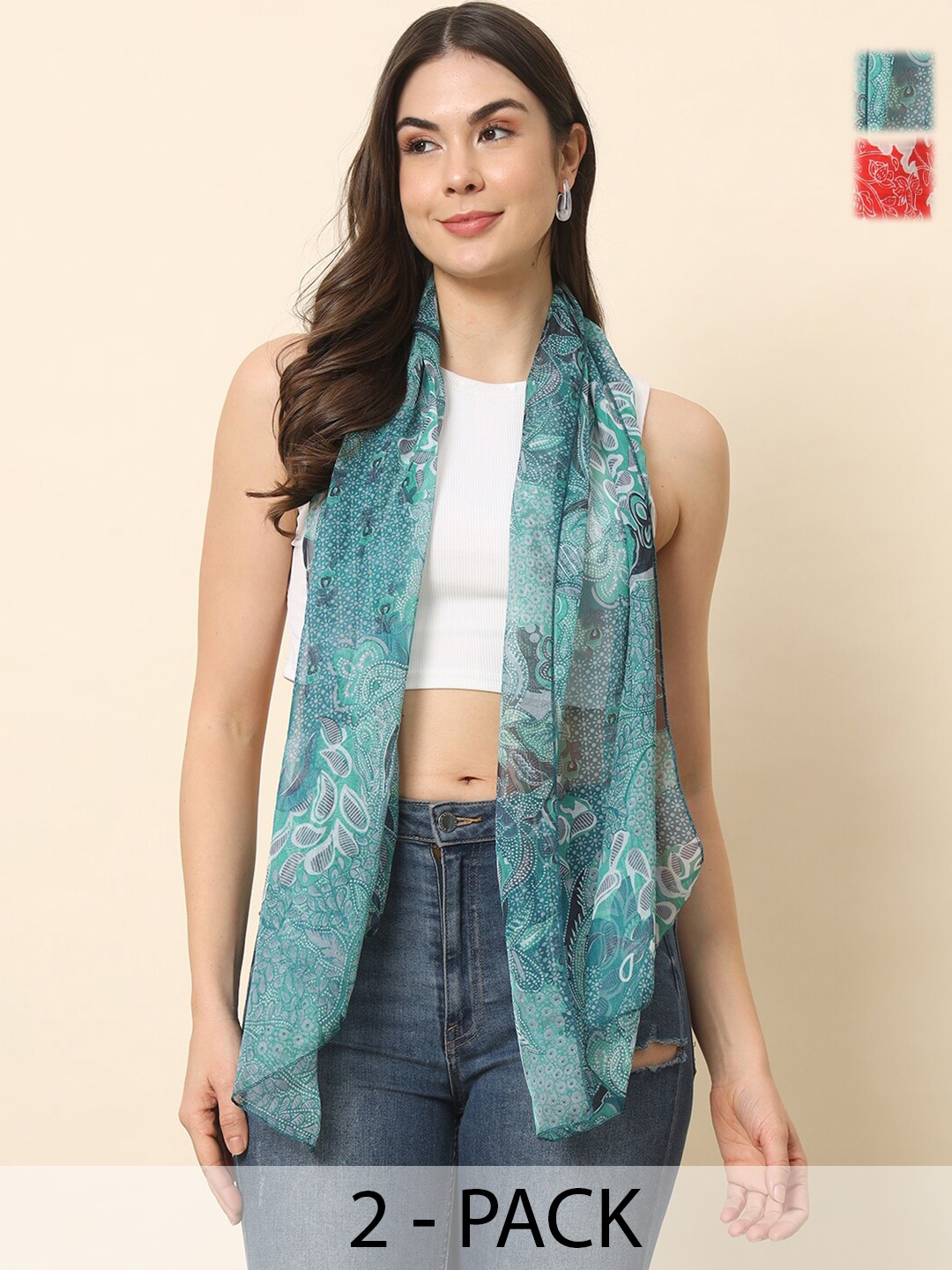 

Trend Arrest Women Printed Scarf Pack Of 2, Red