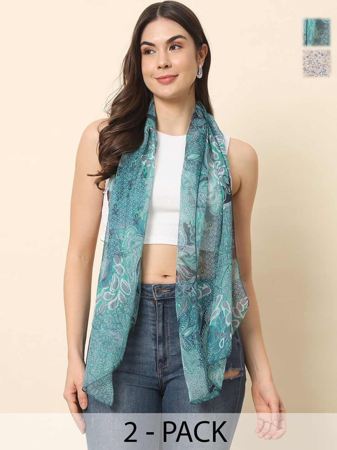 

Trend Arrest Women Printed Scarf Pack Of 2, Grey