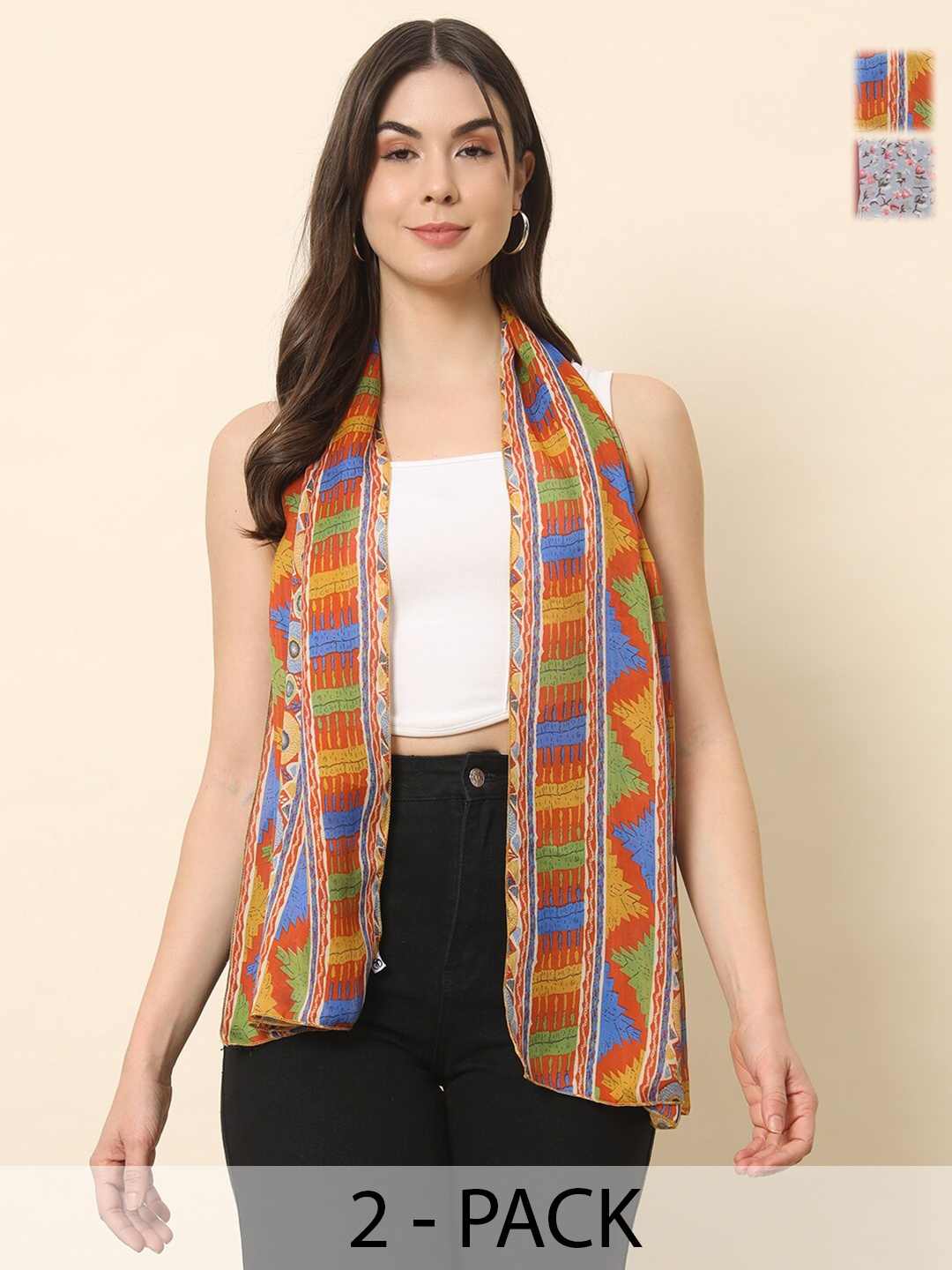 

Trend Arrest Women Printed Scarf Pack Of 2, Grey