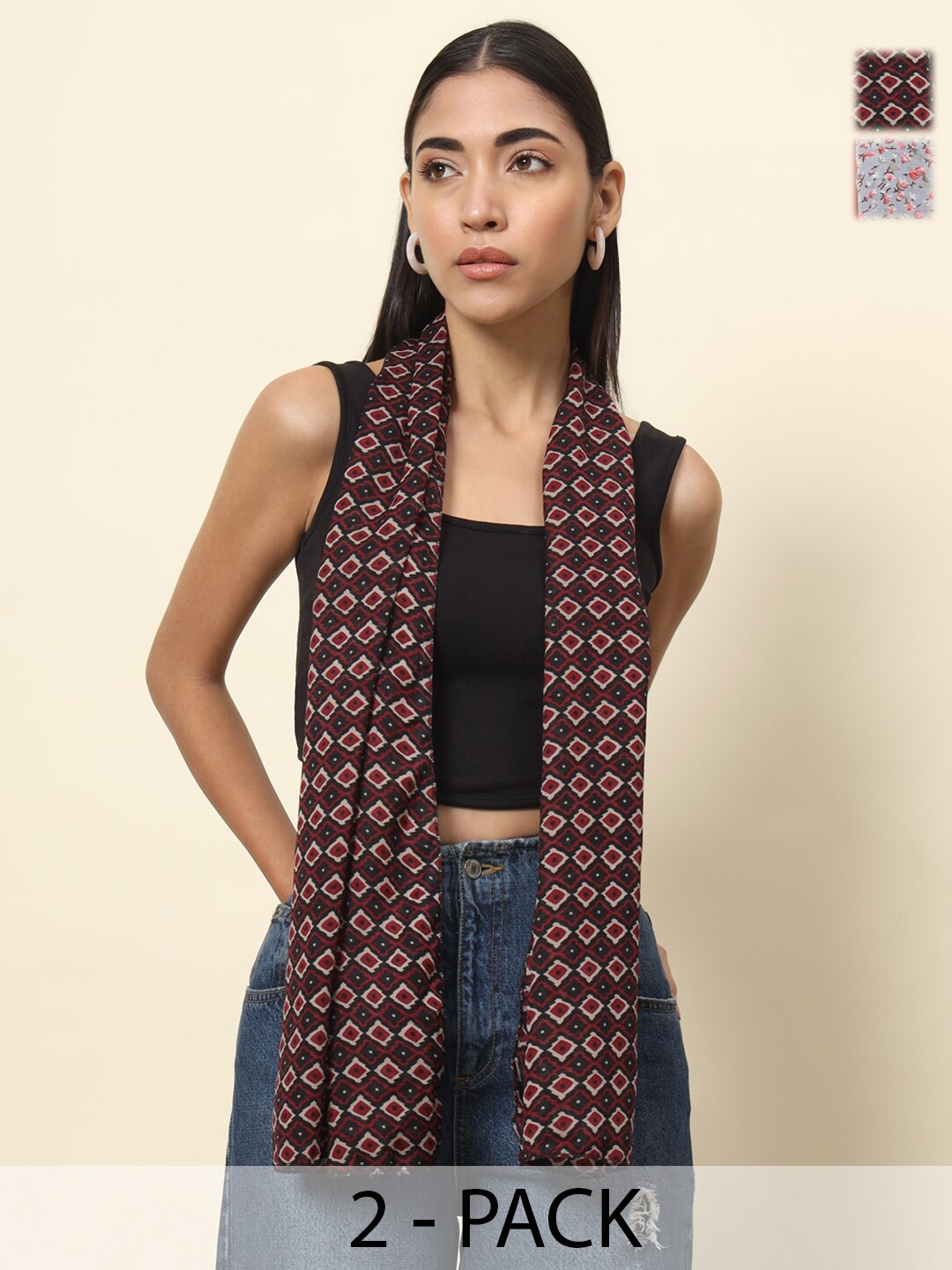 

Trend Arrest Women Printed Scarf Pack Of 2, Maroon
