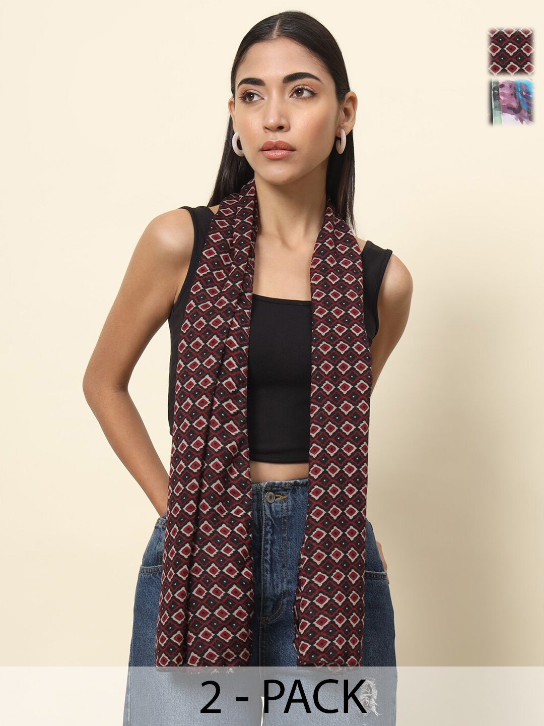 

Trend Arrest Women Printed Scarf Pack Of 2, Maroon