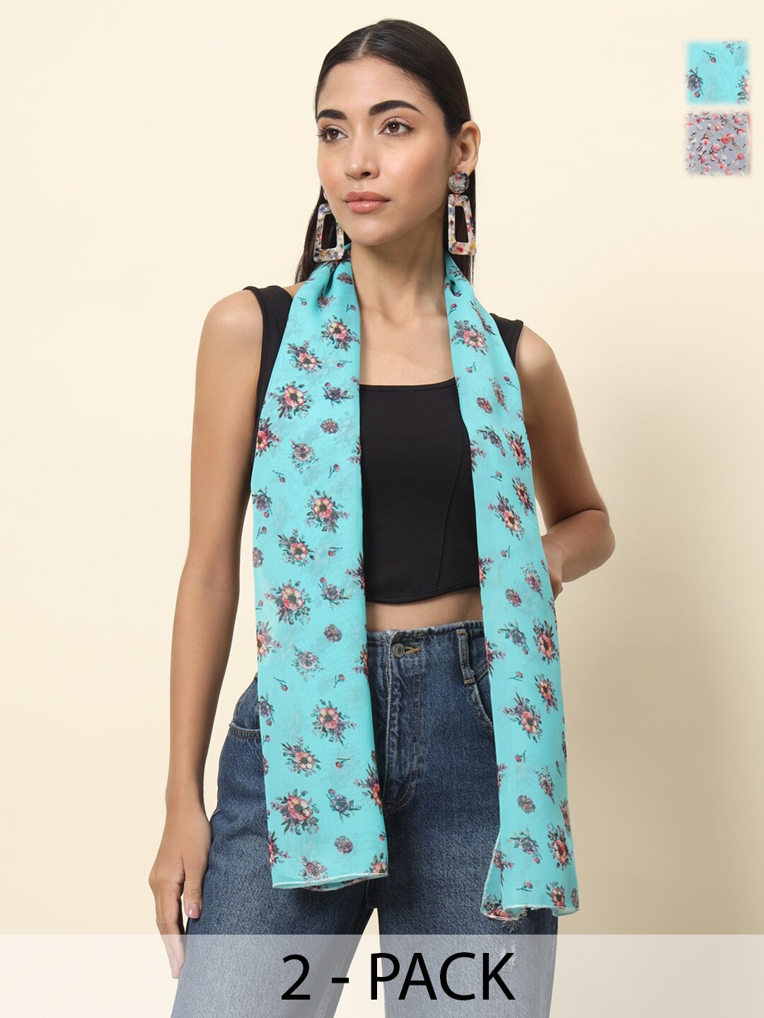 

Trend Arrest Women Printed Scarf Pack Of 2, Grey