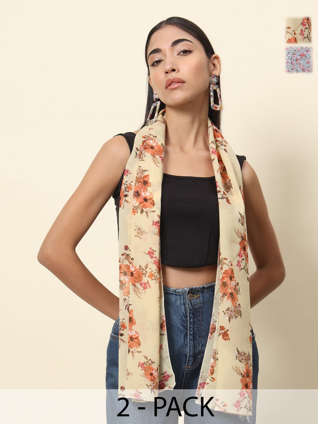 

Trend Arrest Women Printed Scarf Pack Of 2, Cream