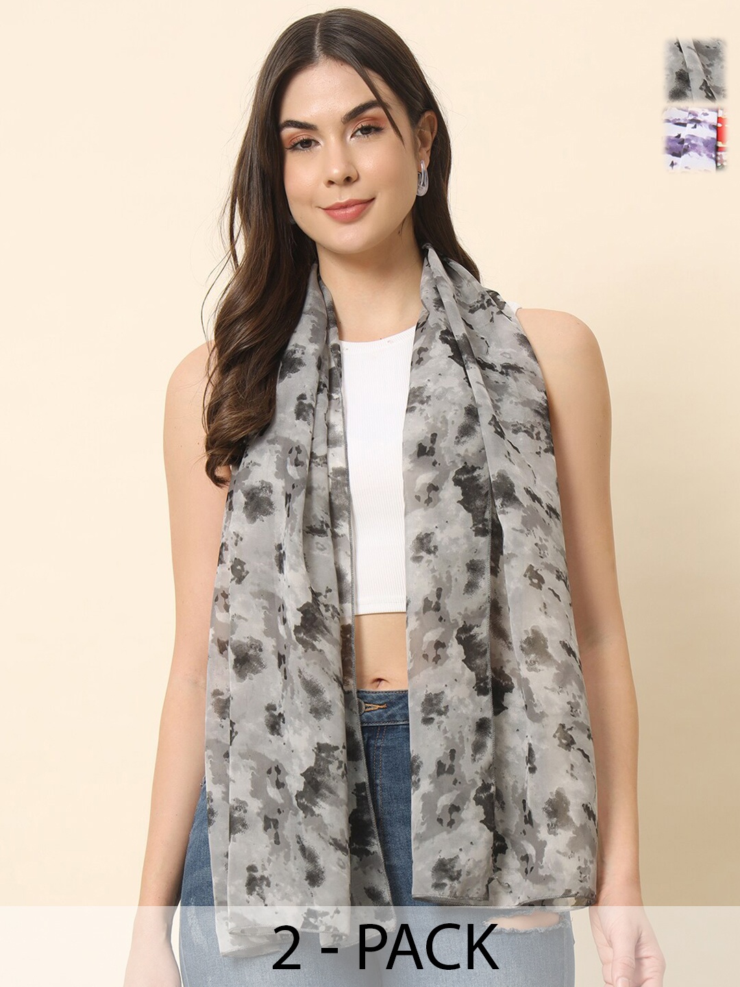 

Trend Arrest Women Printed Scarf Pack Of 2, White