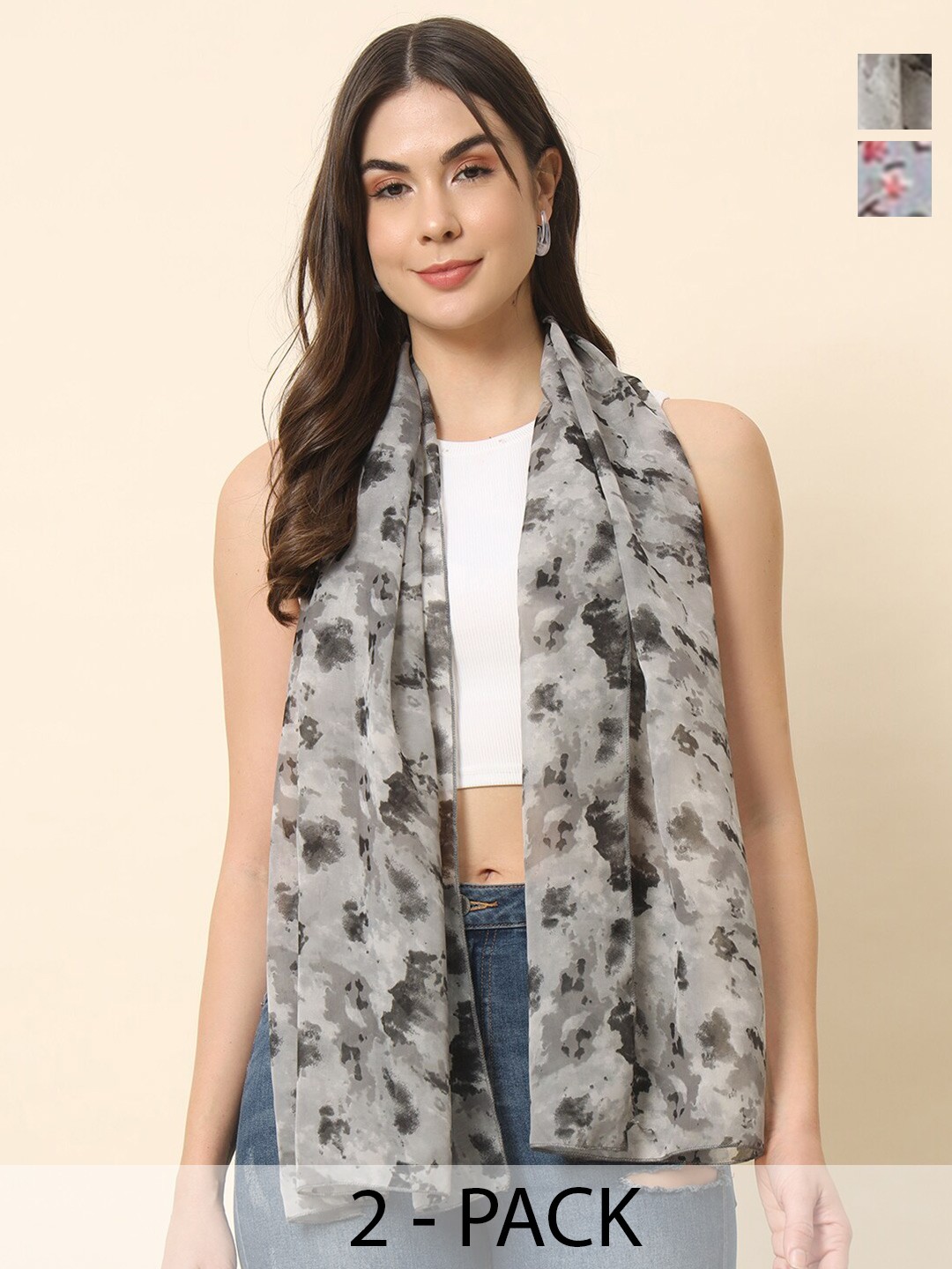 

Trend Arrest Women Printed Scarf Pack Of 2, Grey