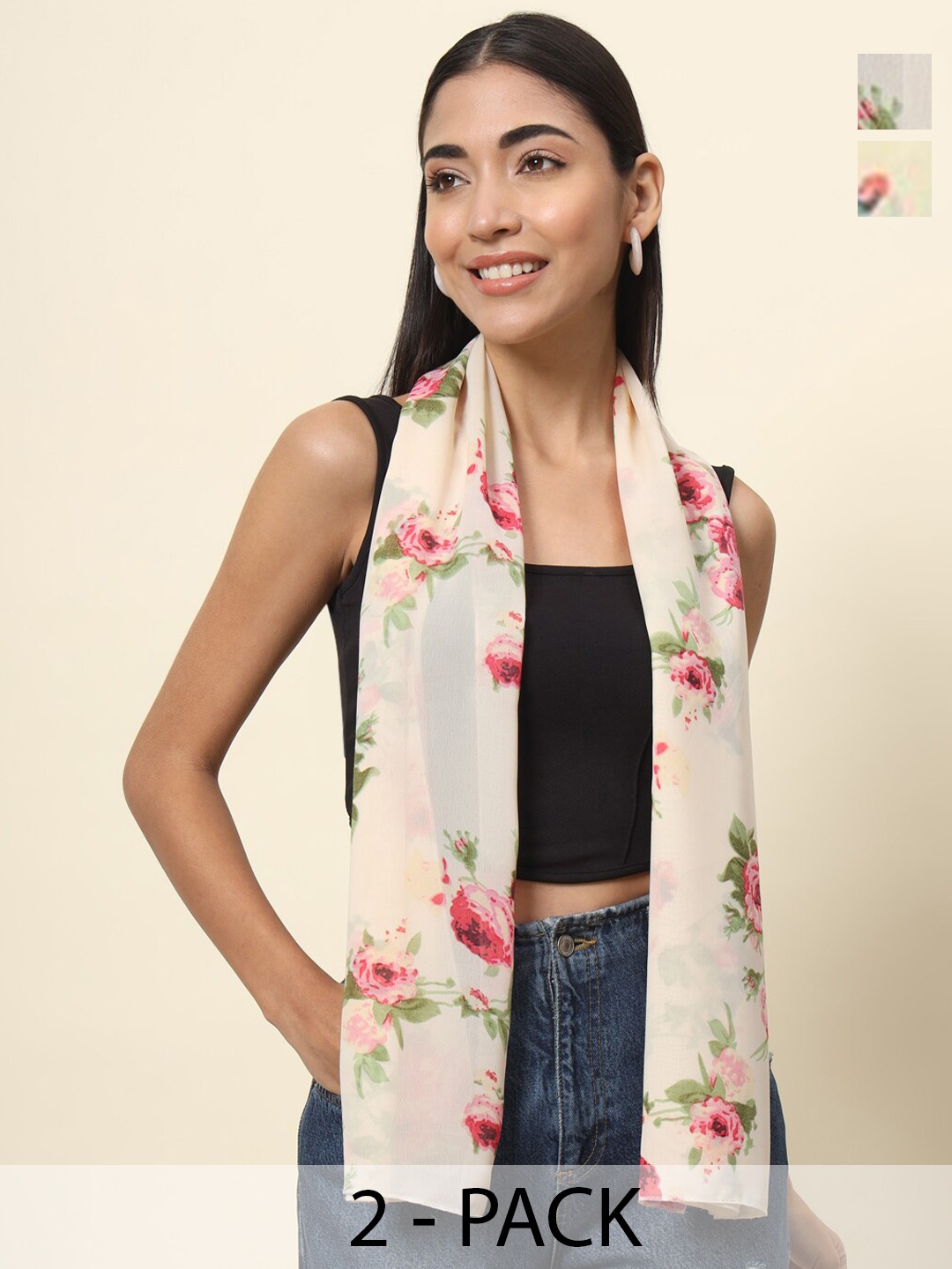 

Trend Arrest Women Printed Scarf, Cream