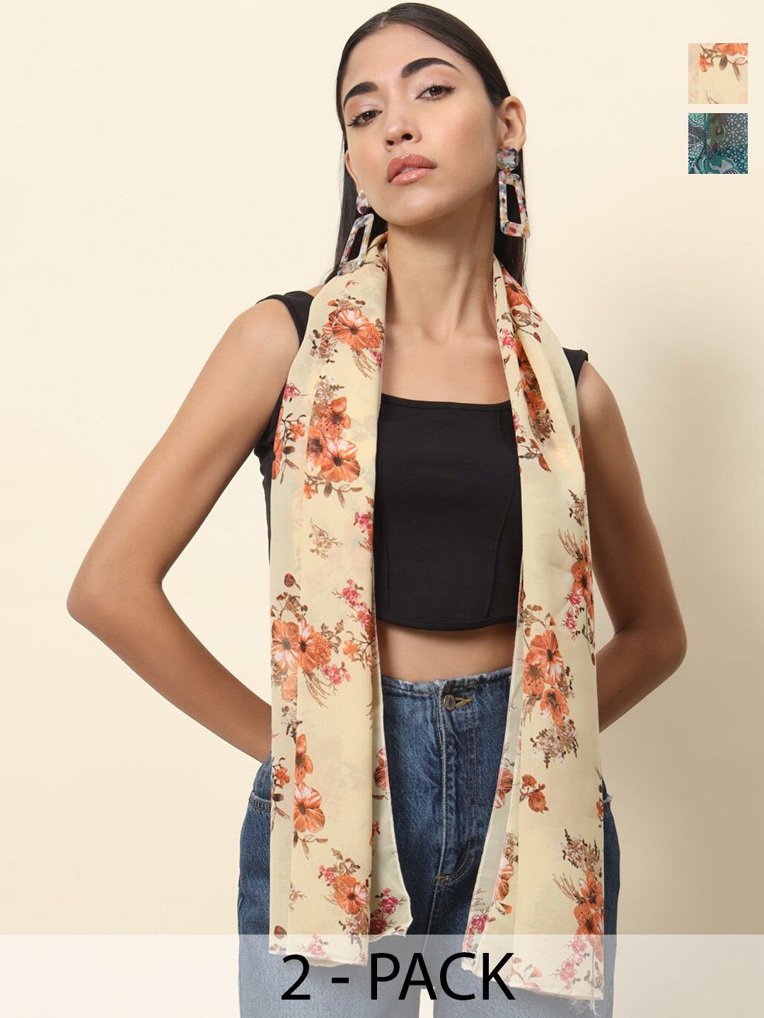 

Trend Arrest Women Printed Scarf Set of 2 scarves, Beige