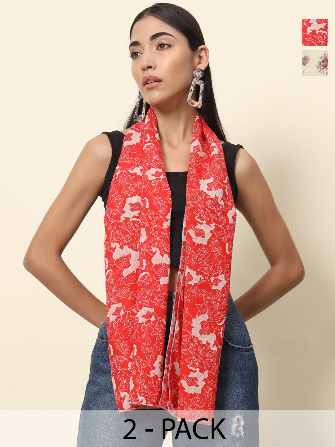 

Trend Arrest Women Printed Scarf Set of 2 scarves, Red