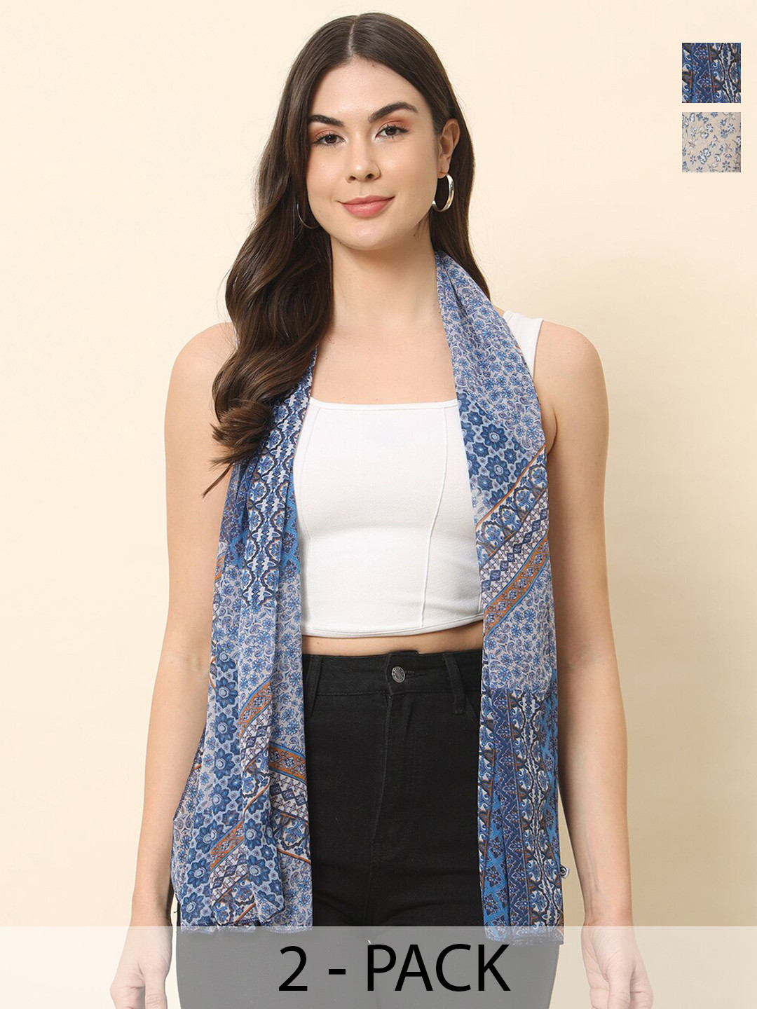 

Trend Arrest Women Printed Scarf Set of 2 scarves, Blue