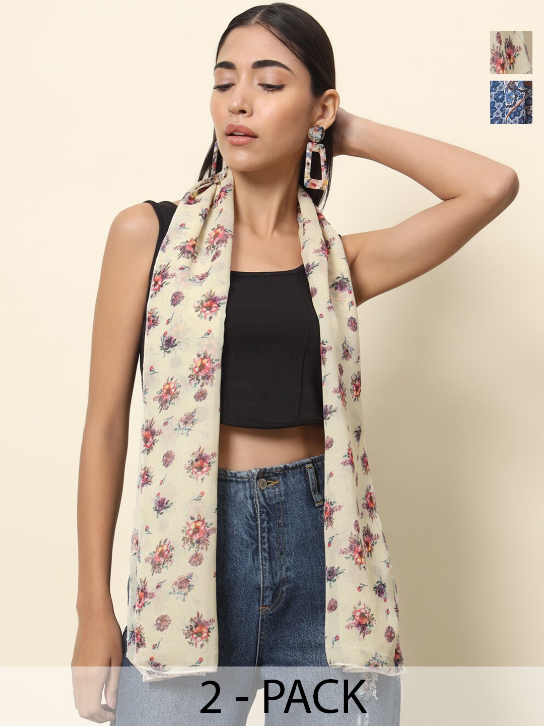 

Trend Arrest Pack of 2 Women Printed Scarves, Blue
