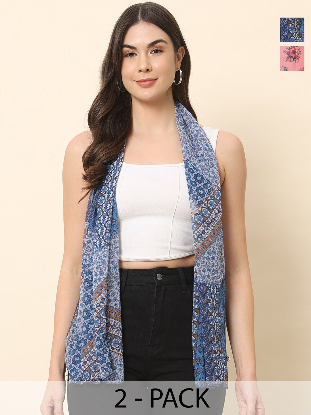 

Trend Arrest Pack of 2 Women Printed Scarves, Blue