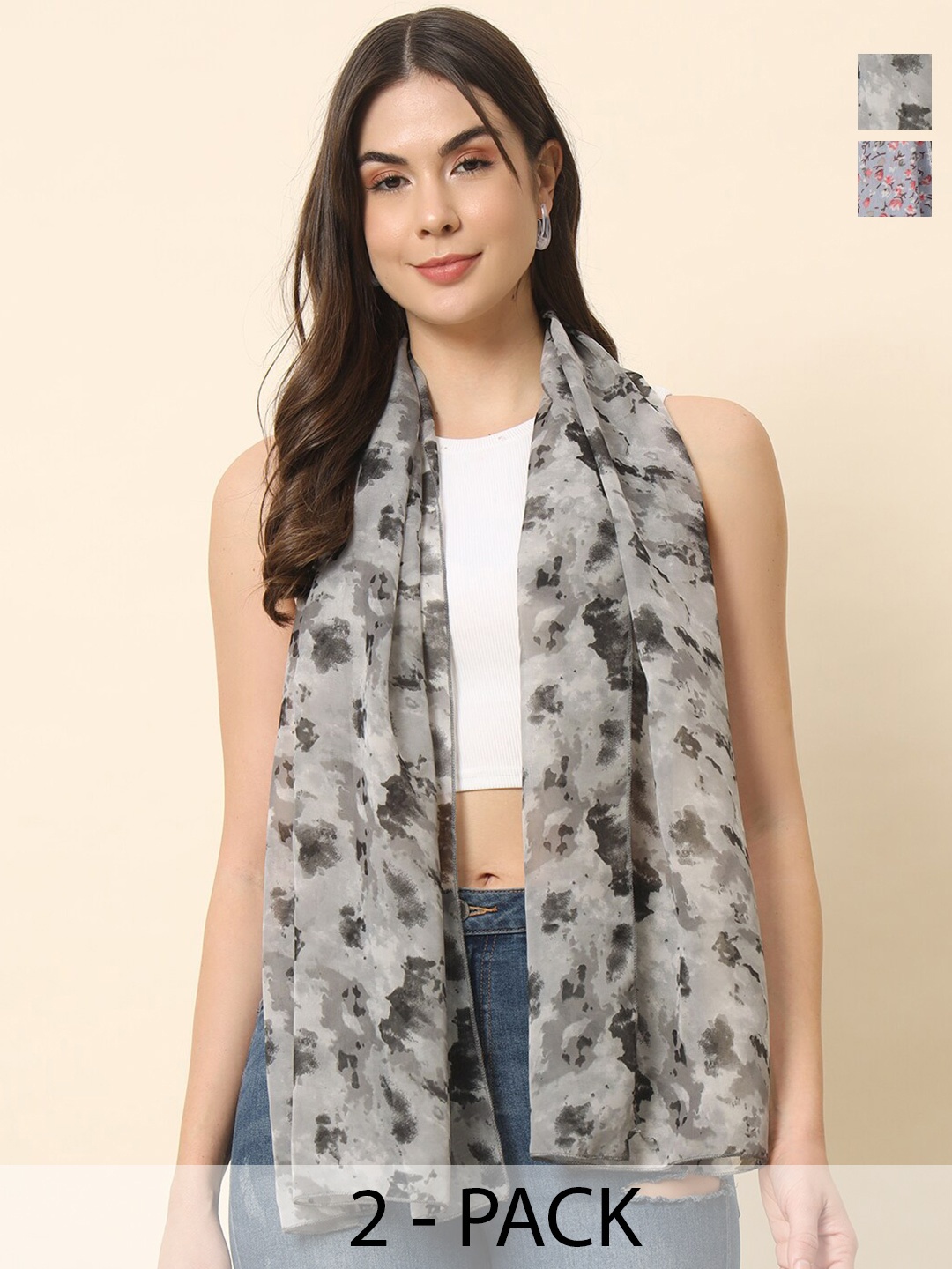 

Trend Arrest Pack of 2 Women Printed Scarves, Grey