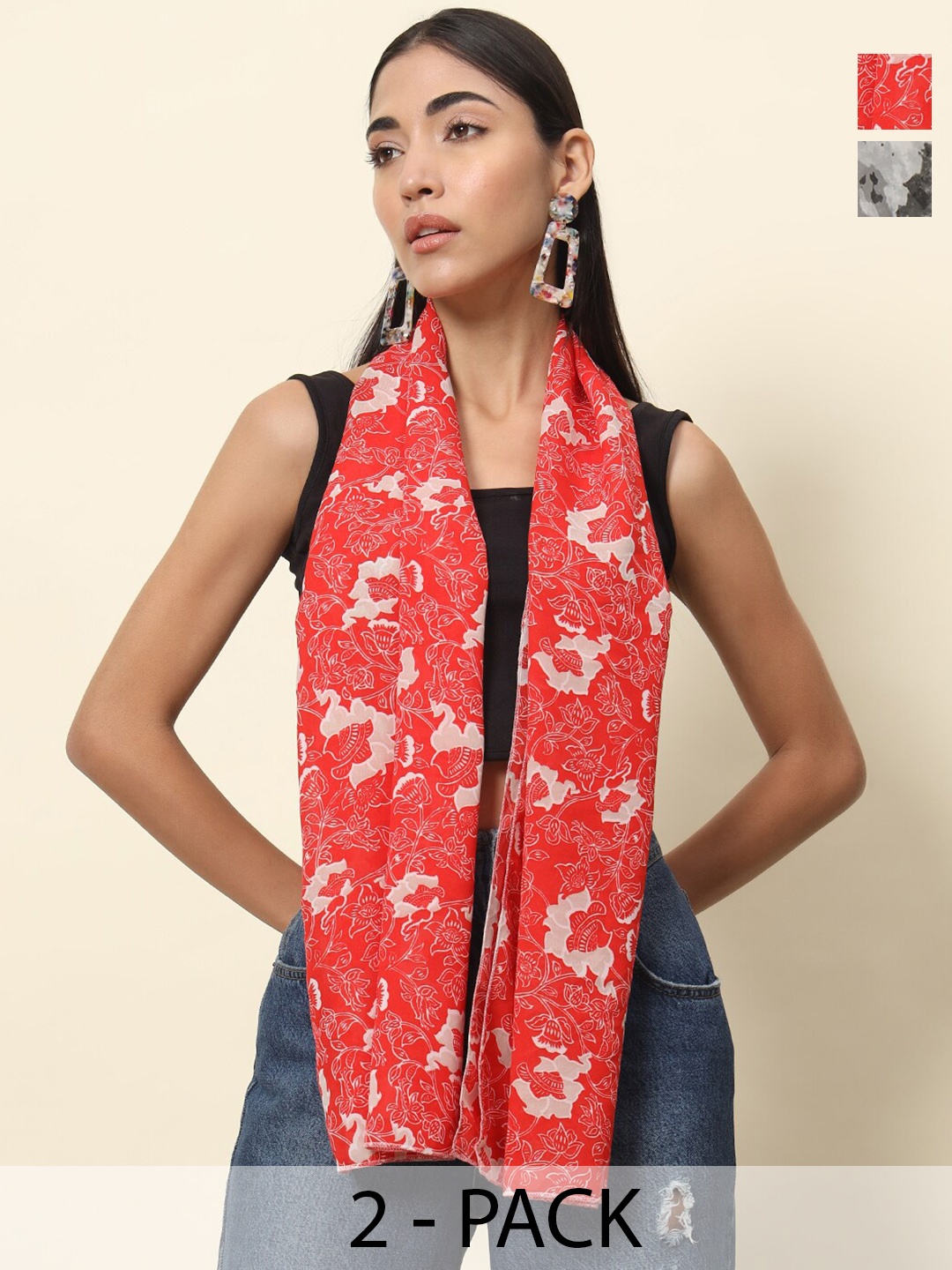 

Trend Arrest Pack of 2 Women Printed Scarves, Red