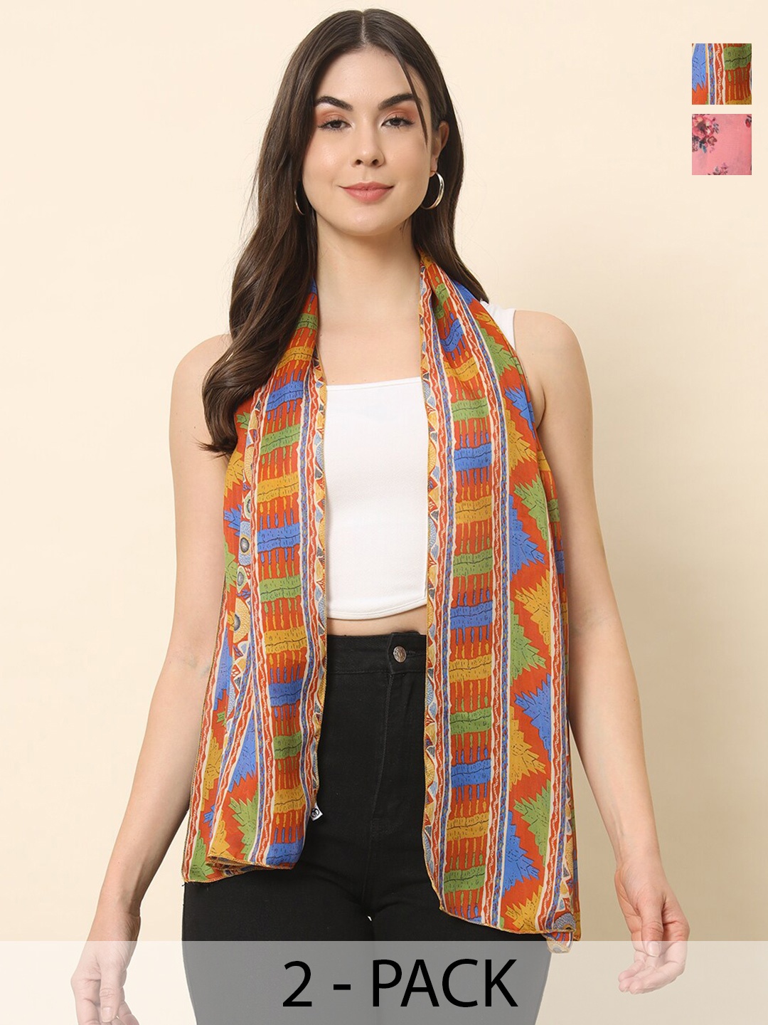 

Trend Arrest Pack of 2 Women Printed Scarves, Pink
