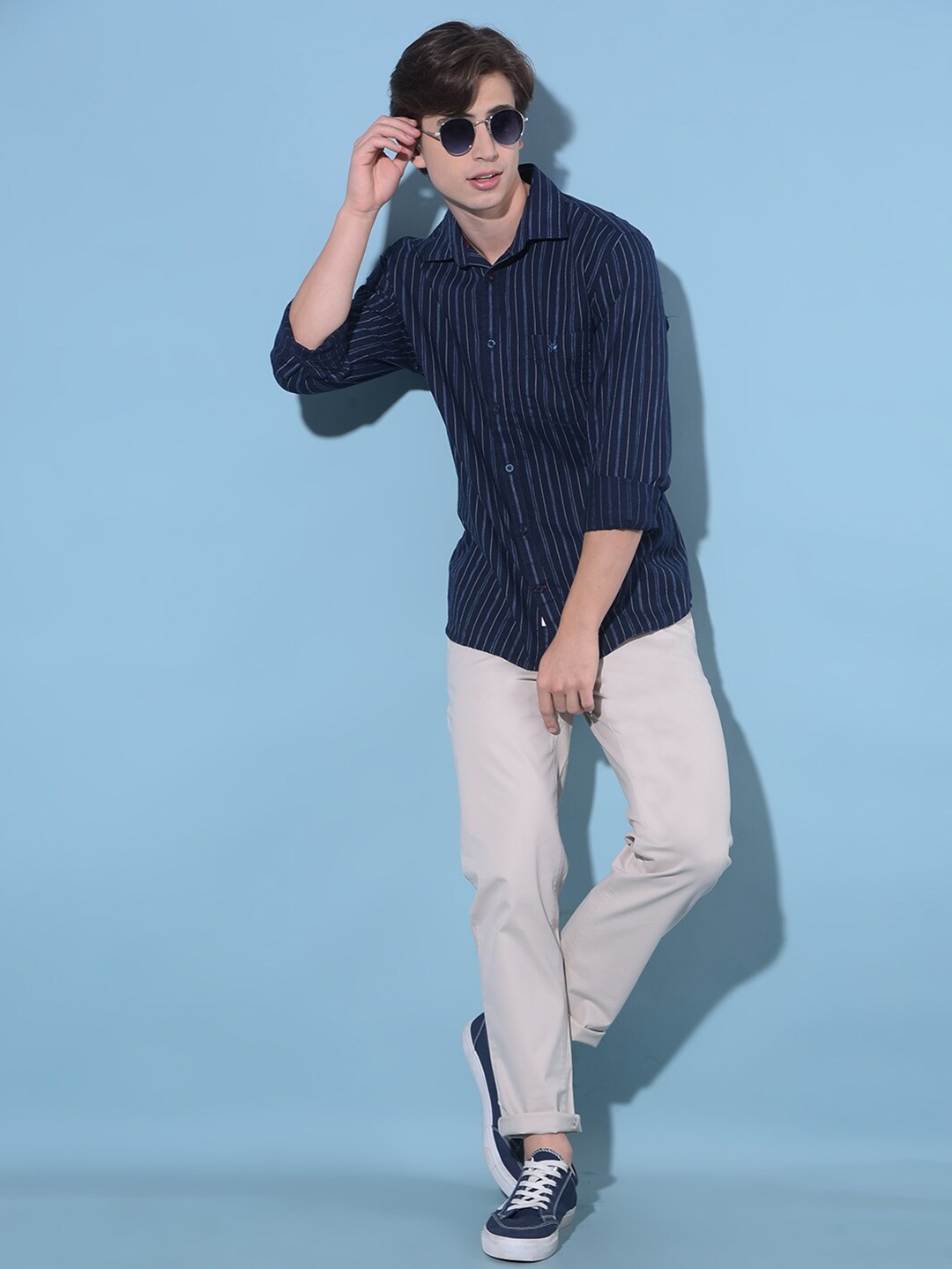 

Crimsoune Club Classic Slim Fit Tartan Checked Casual Shirt, Navy blue