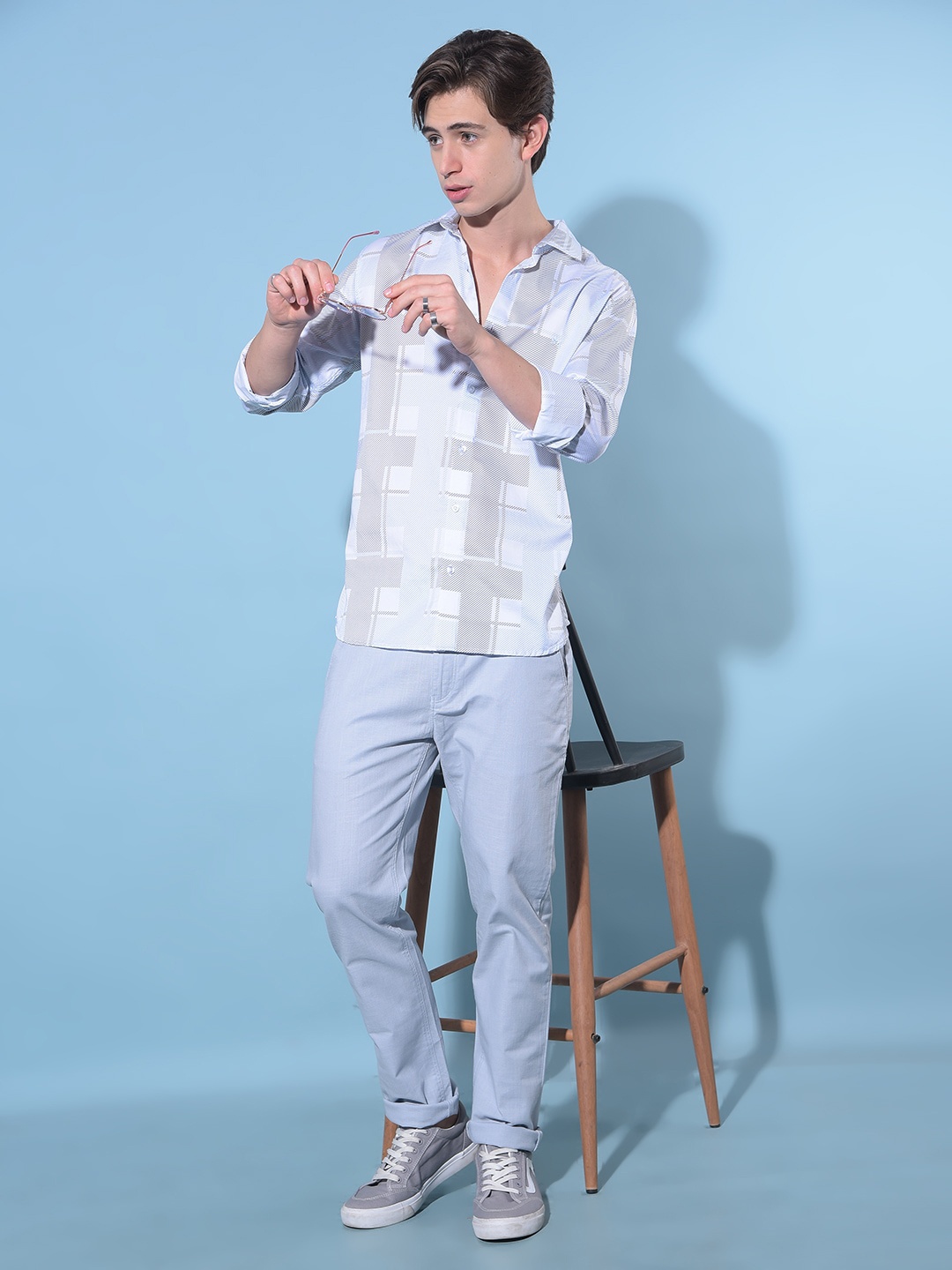 

Crimsoune Club Men Classic Slim Fit Checked Pure Cotton Casual Shirt, White