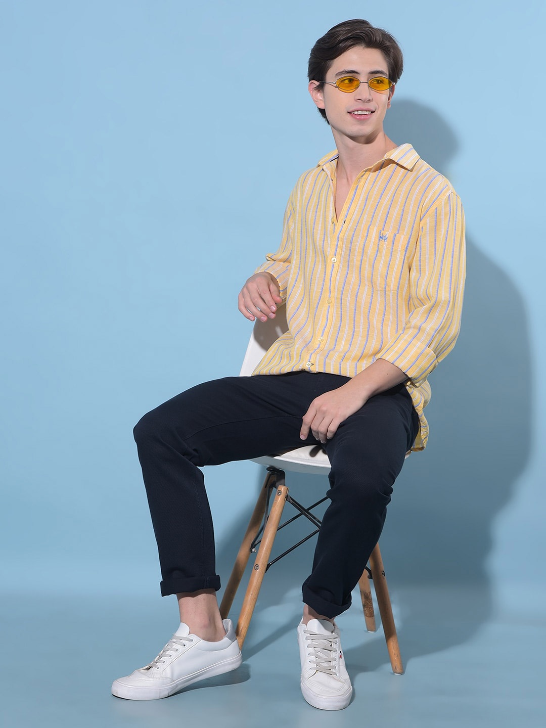 

Crimsoune Club Classic Slim Fit Striped Casual Shirt, Yellow