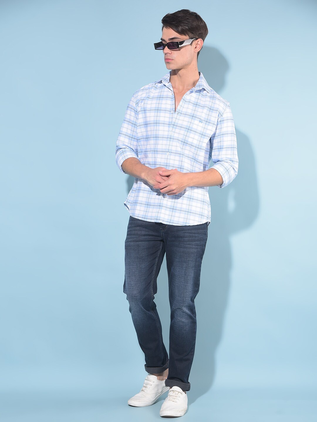 

Crimsoune Club Resort Collar Slim Fit other Checked Pure Cotton Casual Shirt, Blue