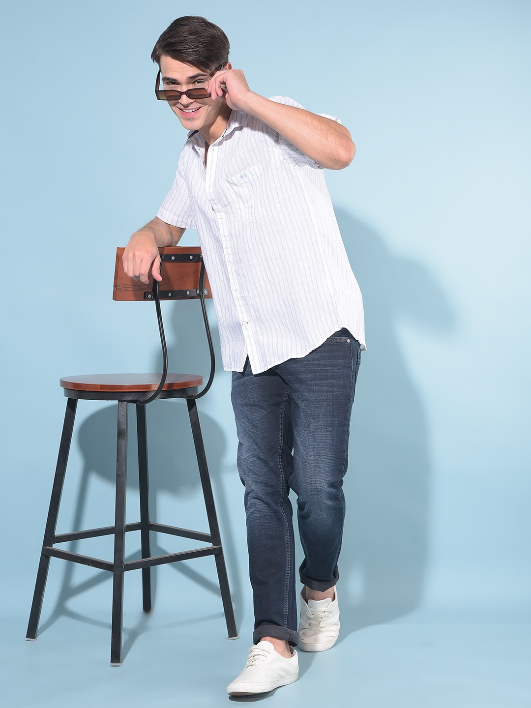 

Crimsoune Club Classic Slim Fit Cotton Striped Casual Shirt, White