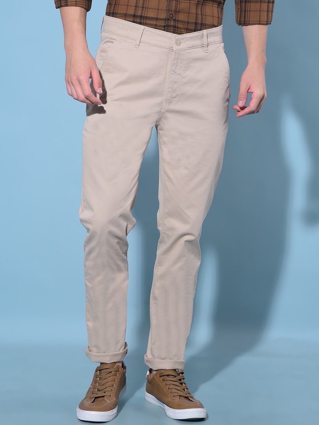 Crimsoune Club Men Smart Slim Fit Chinos Trousers, Beige