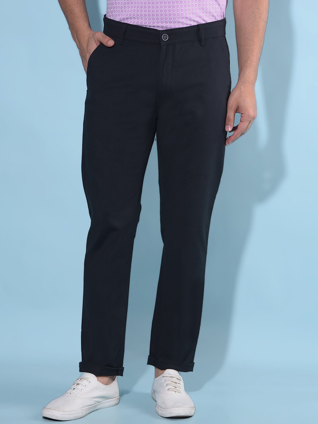 

Crimsoune Club Men Smart Slim Fit Chinos Trousers, Black
