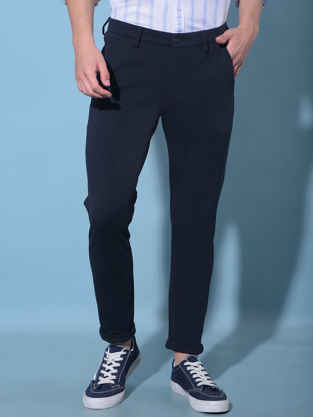 

Crimsoune Club Men Smart Slim Fit Chinos Trousers, Navy blue