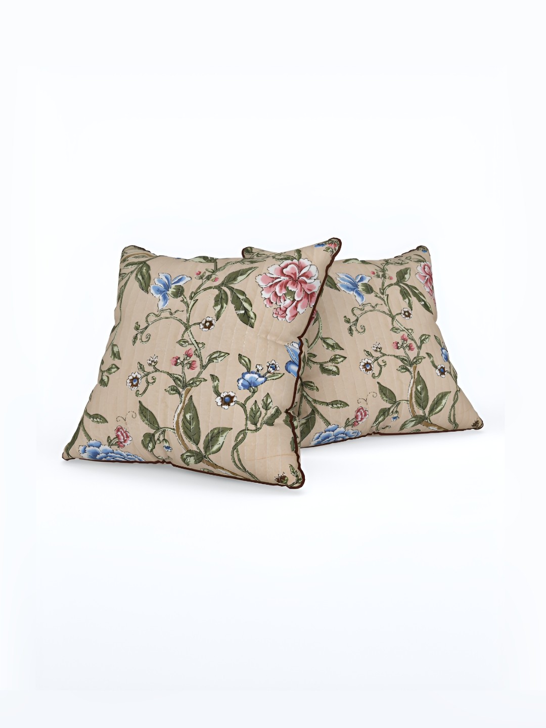 

EasyGoods Brown & Green Set of 2 Floral Square Cushion Covers