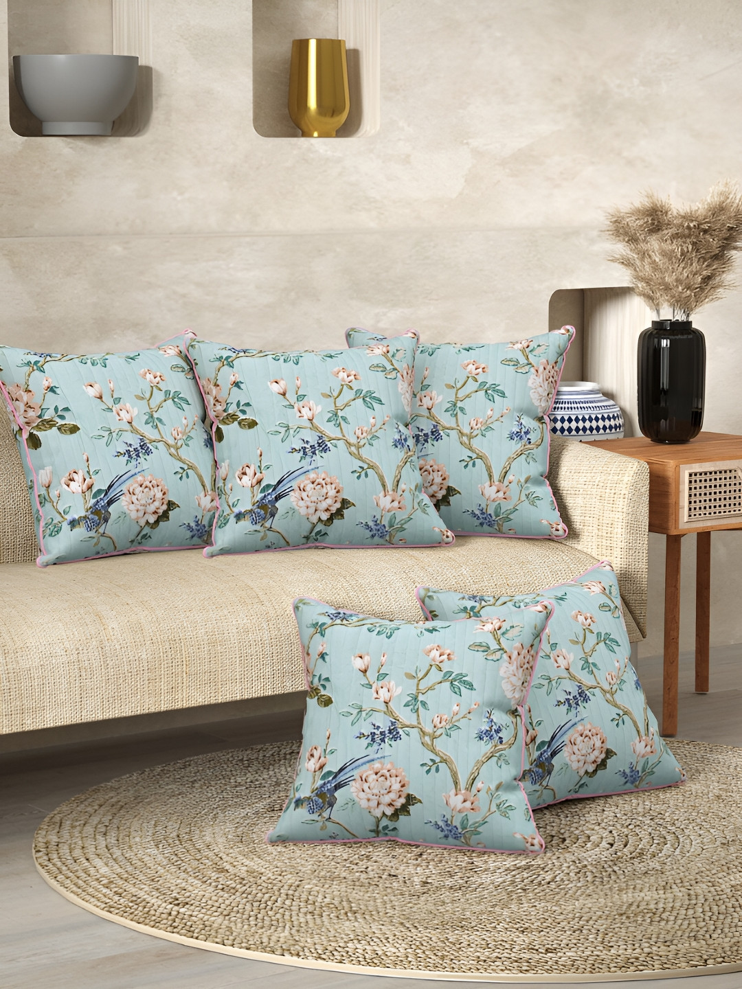 

EasyGoods Blue & White Set of 5 Floral Square Cushion Covers