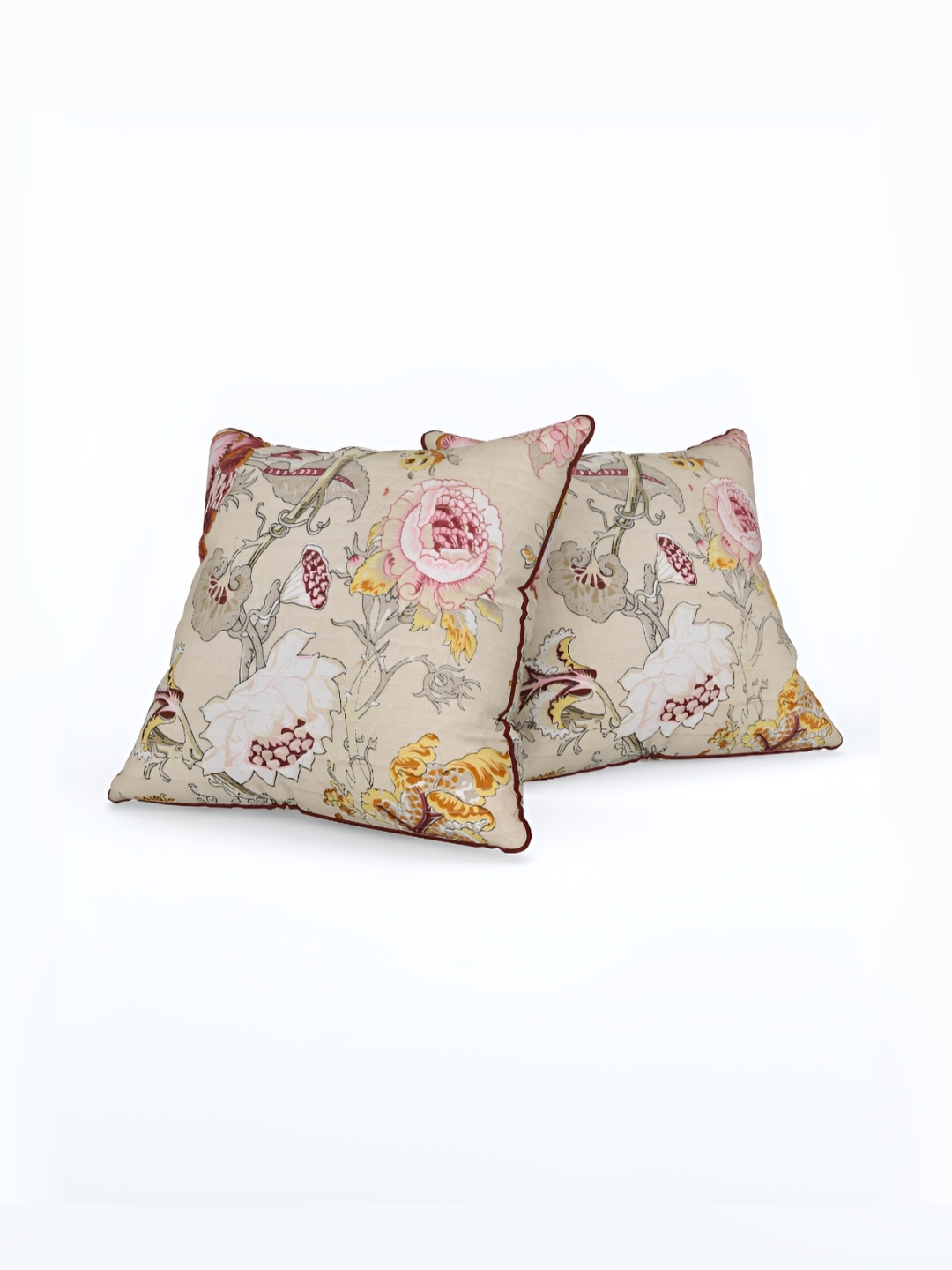 

EasyGoods Beige & Maroon Set of 2 Floral Square Cushion Covers