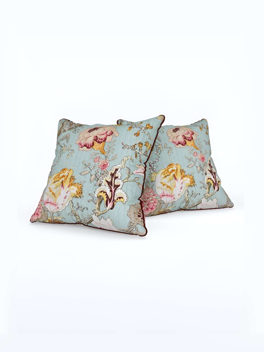 

EasyGoods Green & Mustard Set of 2 Floral Square Cushion Covers