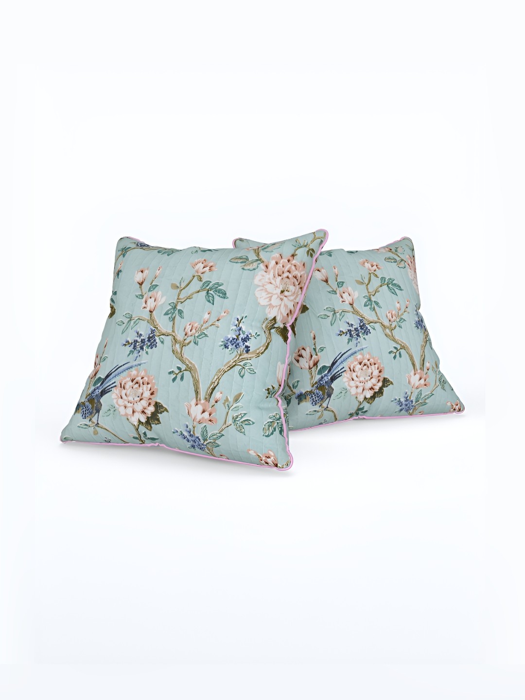 

EasyGoods Blue & Peach-Coloured Set of 2 Floral Square Cushion Covers