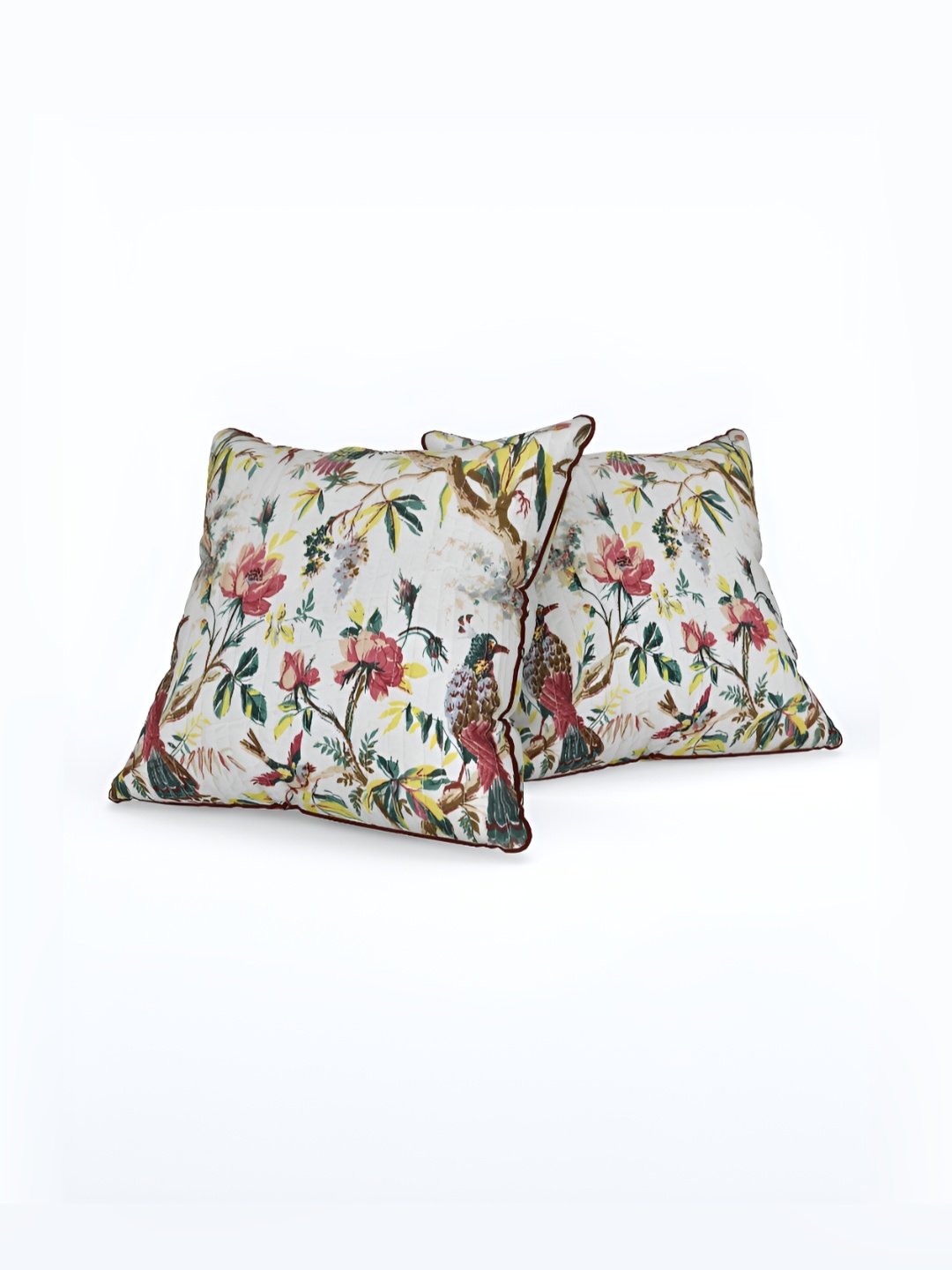 

EasyGoods Cream-Coloured & Red Set of 2 Floral Square Cushion Covers