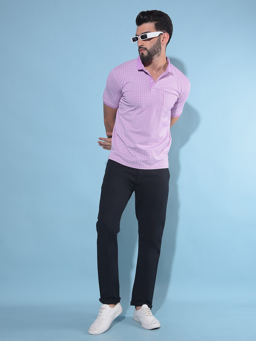 

Crimsoune Club Geometric Printed Polo Collar Slim Fit T-shirt, Purple