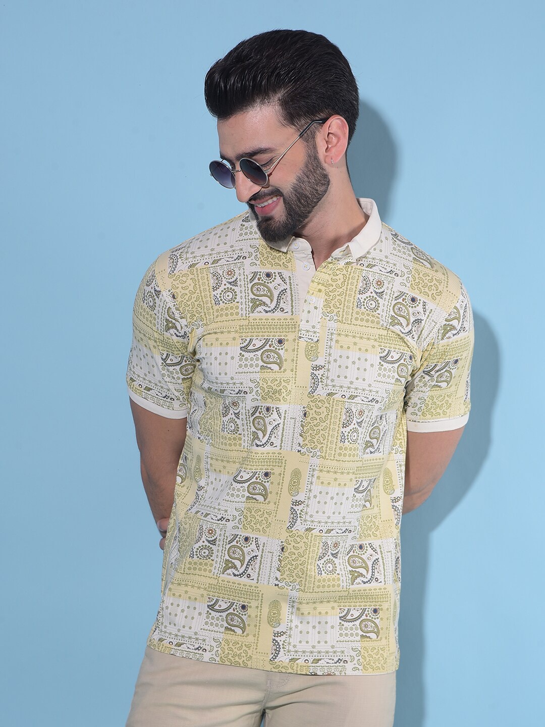 

Crimsoune Club Ethnic Motifs Printed Polo Collar Slim Fit T-shirt, Yellow