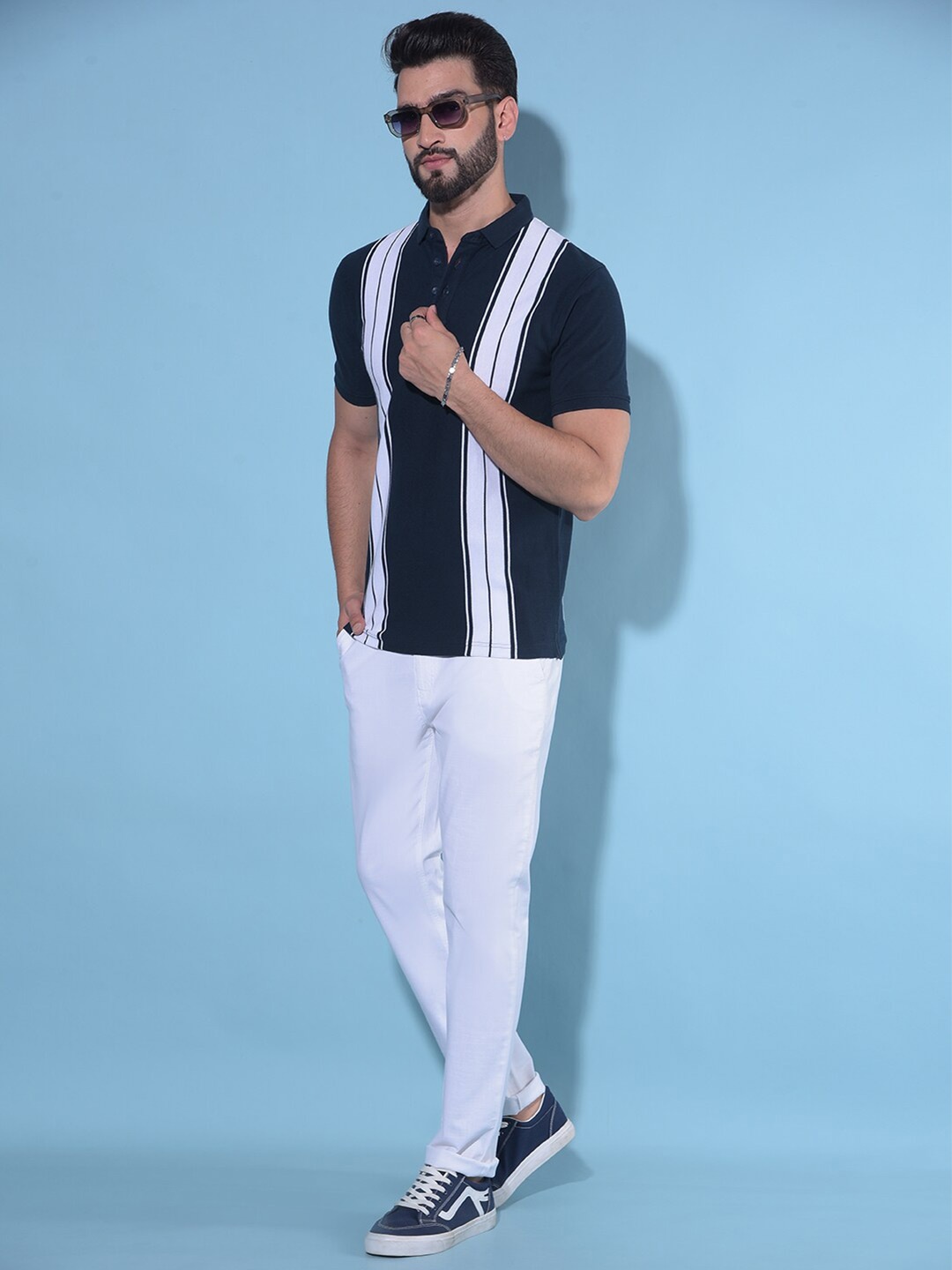 

Crimsoune Club Striped Polo Collar Slim Fit T-shirt, Navy blue