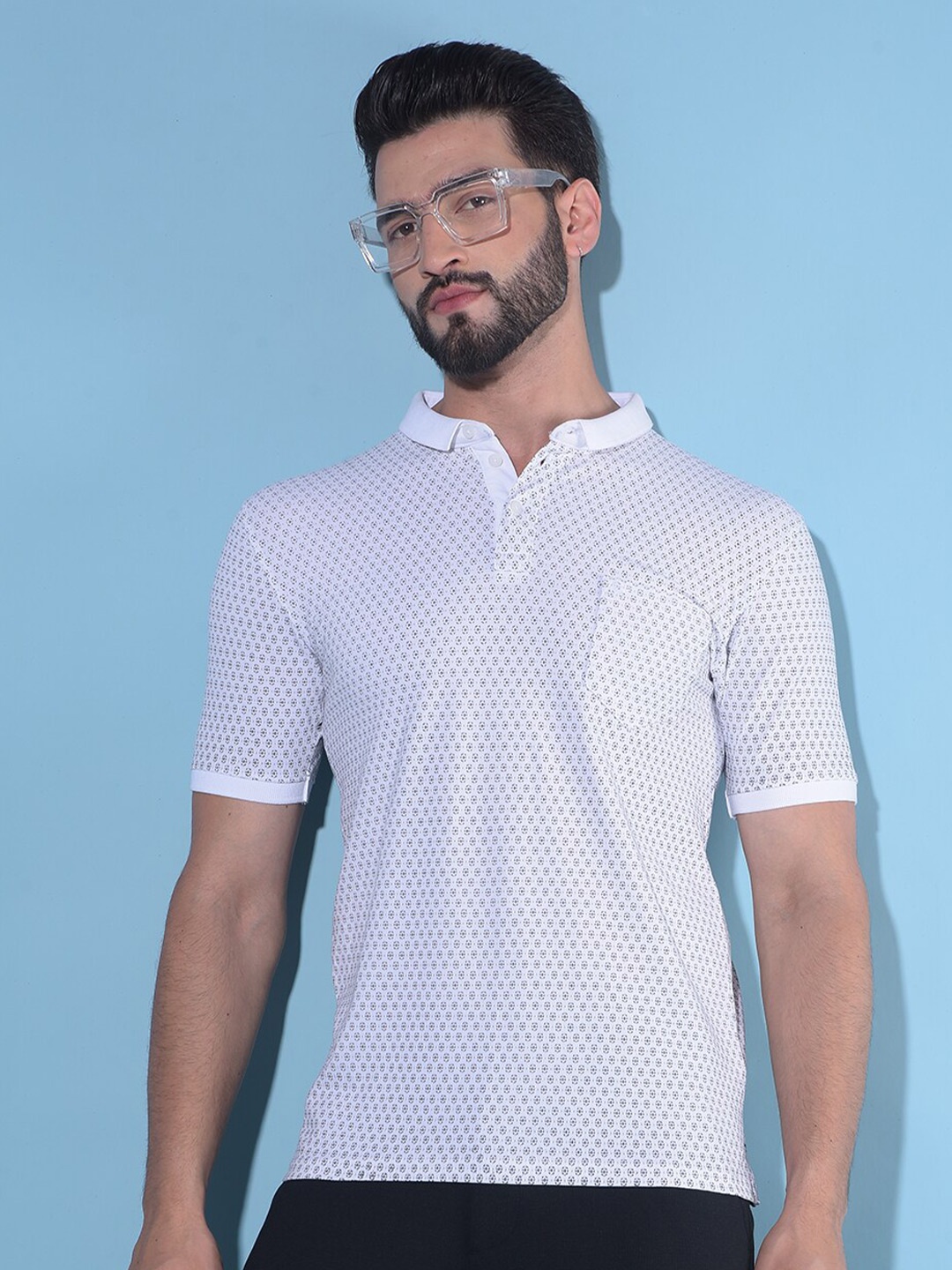 

Crimsoune Club Geometric Printed Polo Collar Slim Fit T-shirt, White