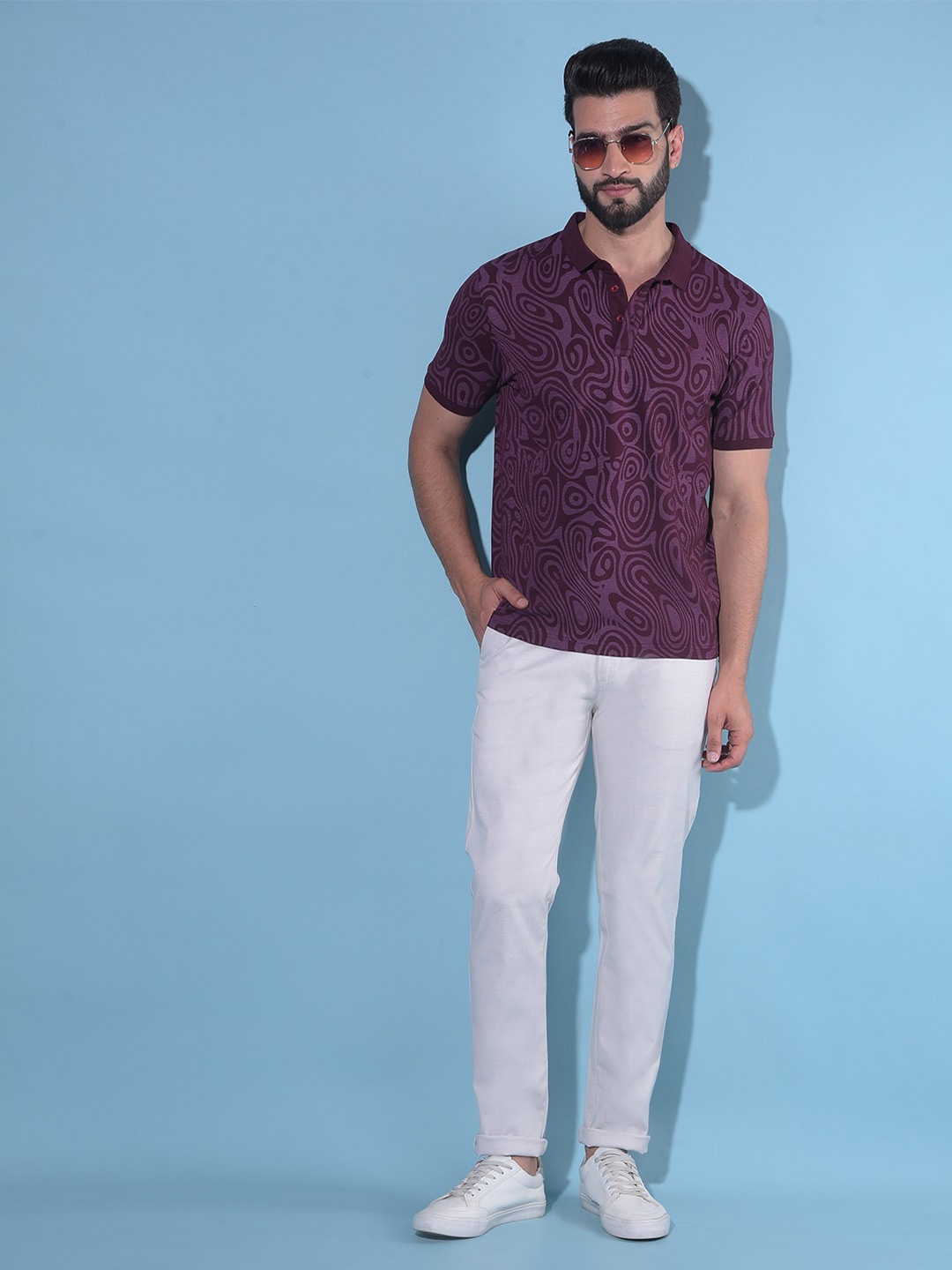 

Crimsoune Club Abstract Printed Polo Collar Slim Fit T-shirt, Red