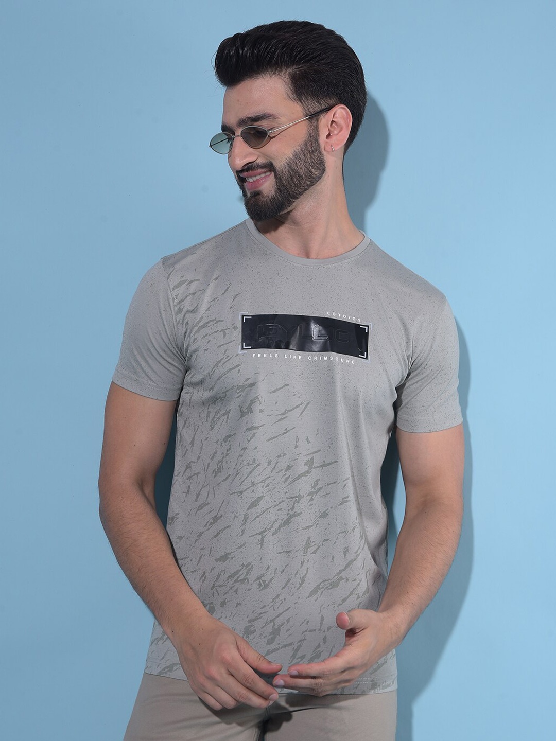 

Crimsoune Club Men Typography Printed Slim Fit T-shirt, Grey