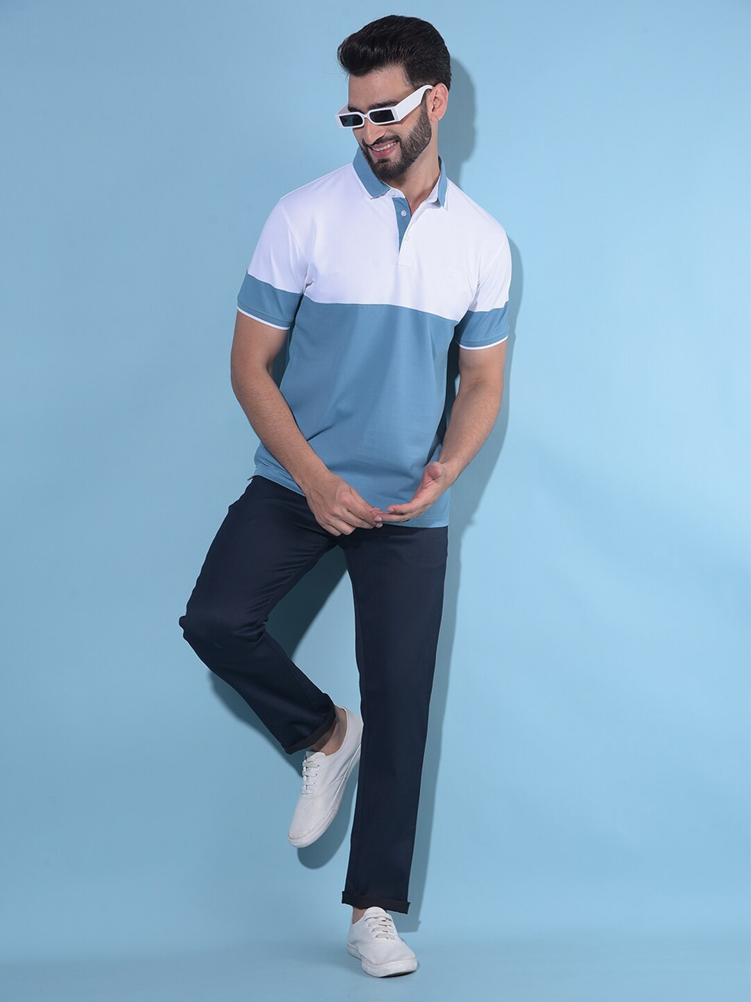 

Crimsoune Club Colourblocked Polo Collar Slim Fit T-shirt, Blue