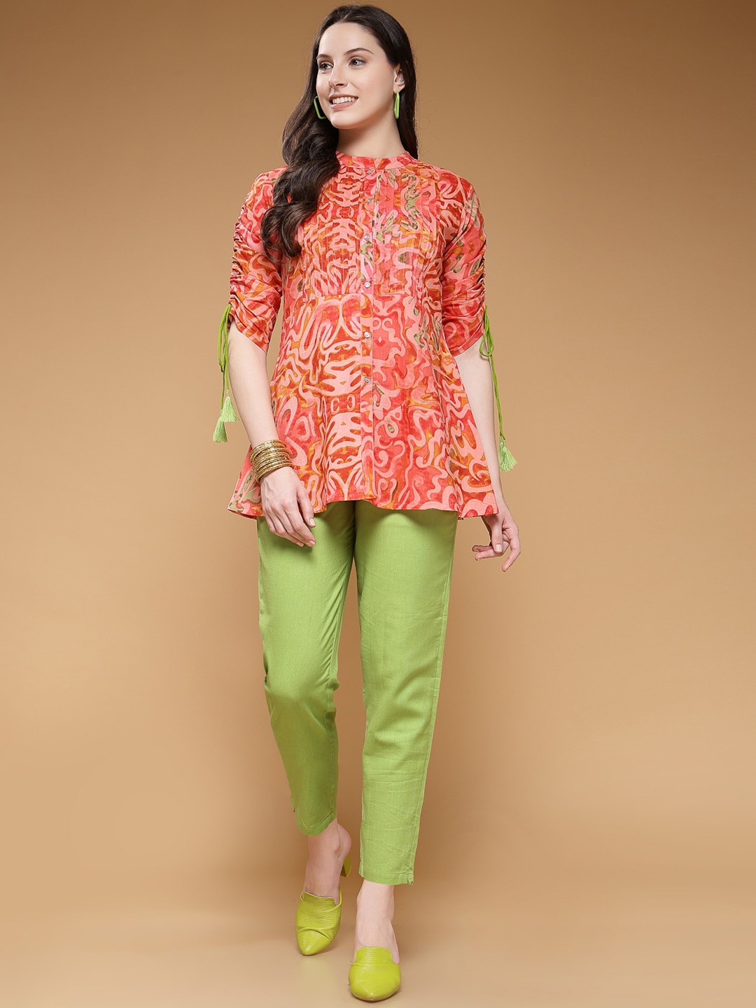 

Indibelle Abstract Printed Pure Cotton Tunic With Trouser Co-Ords, Red