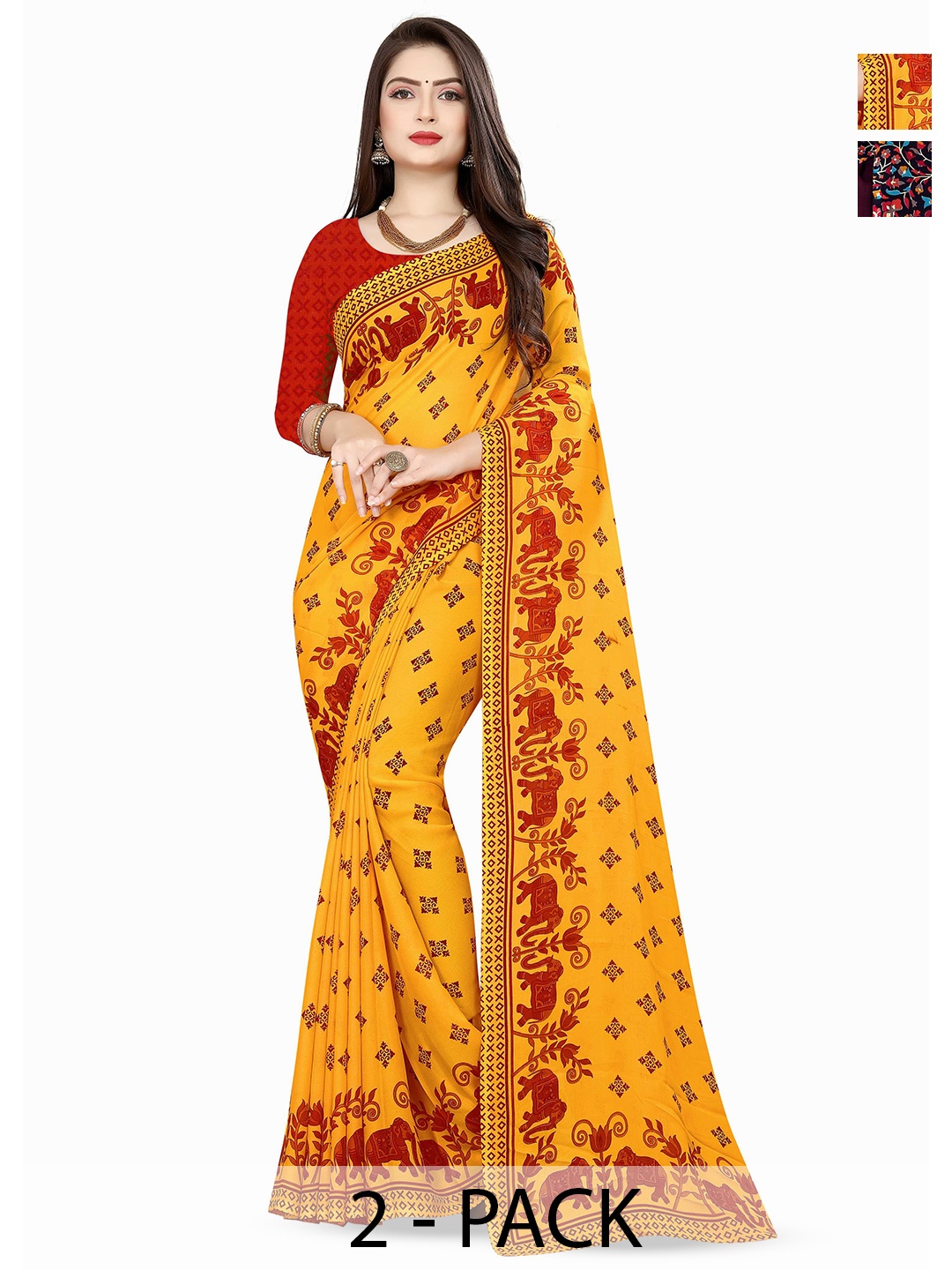 

ANAND SAREES 2Pcs Ethnic Motifs Saree, Orange