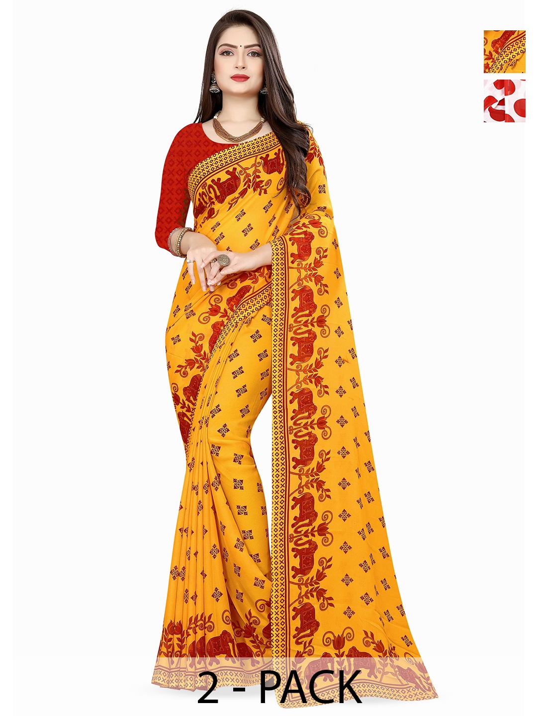 

ANAND SAREES Pack of 2 Floral Georgette Saree, Yellow
