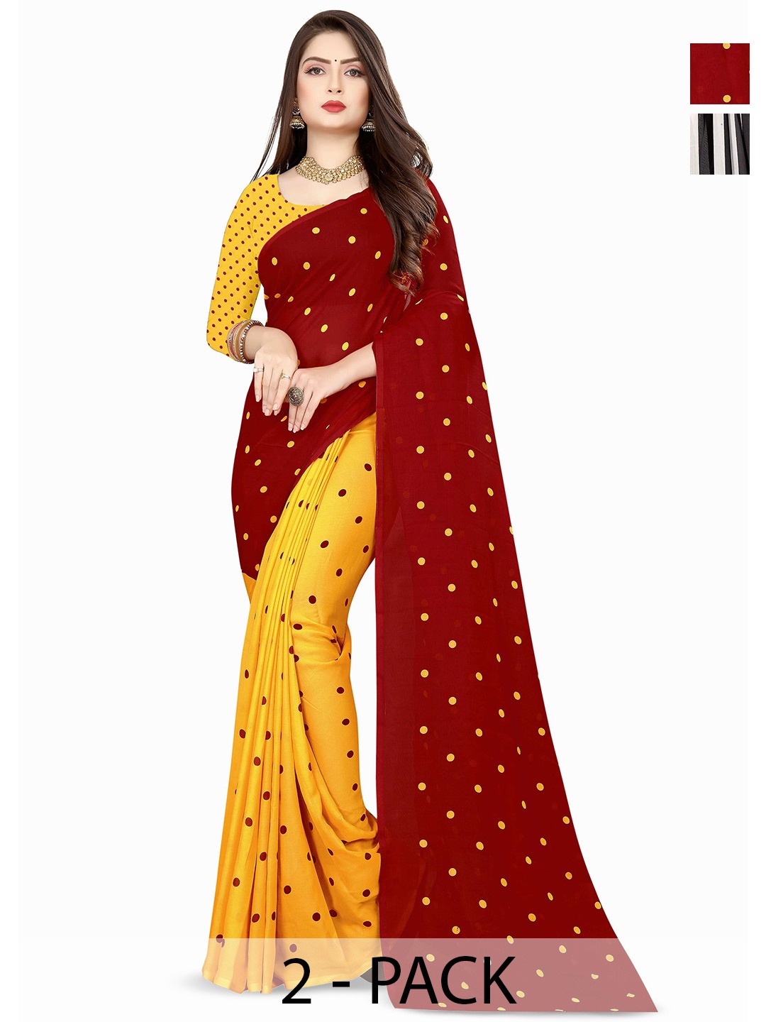 

ANAND SAREES 2Pcs Polka Dot Half and Half Saree, Yellow