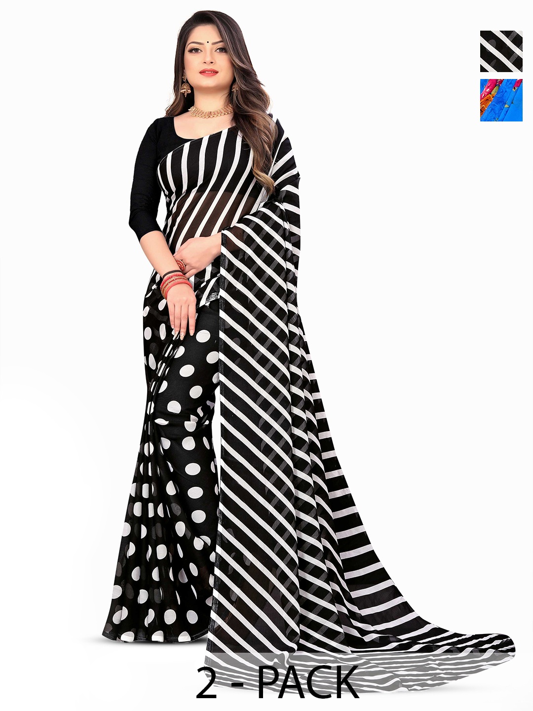 

ANAND SAREES Polka Dot Poly Georgette Saree, Blue
