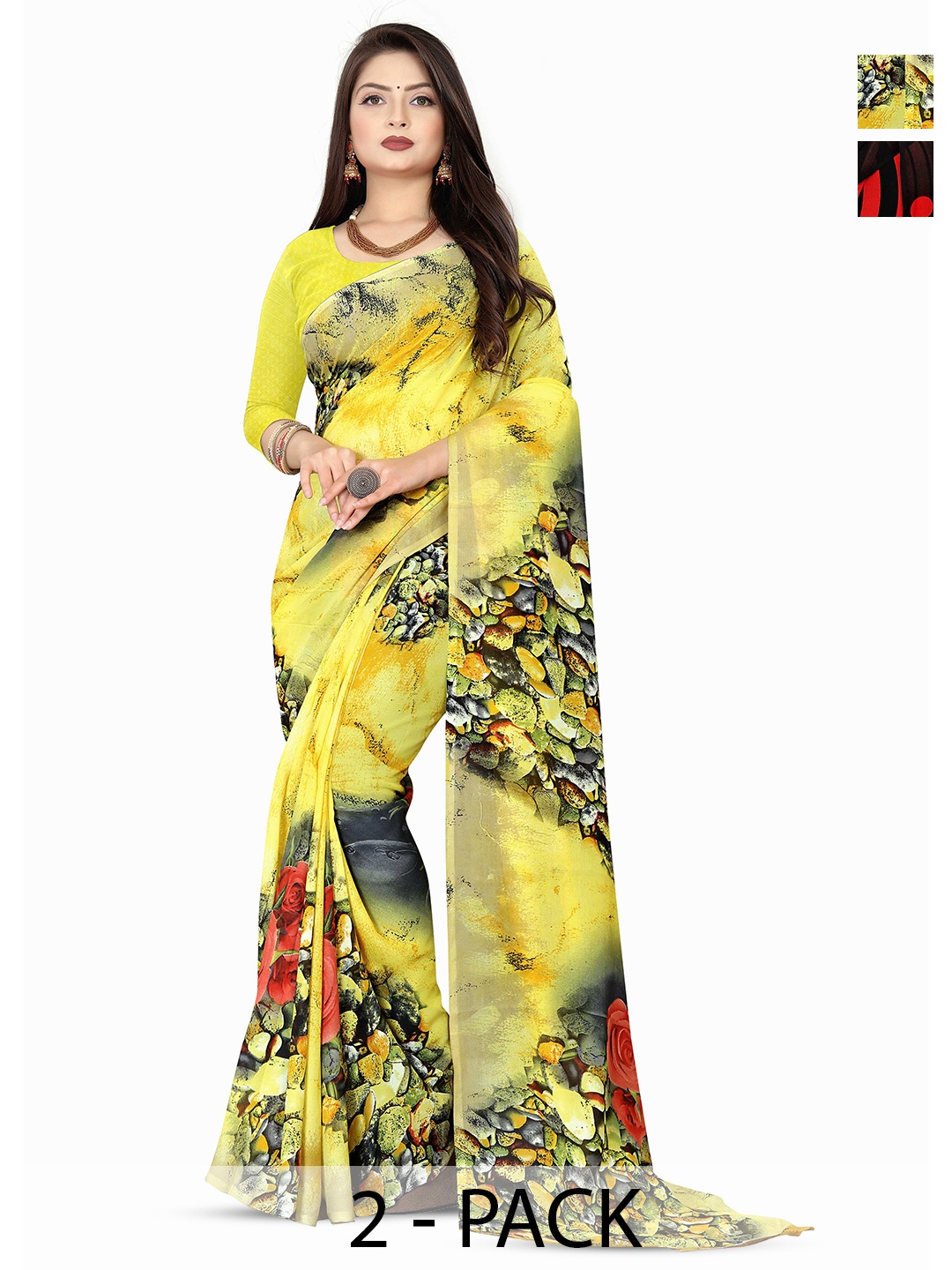 

ANAND SAREES Selection Of 2 Floral Printed Saree, Red