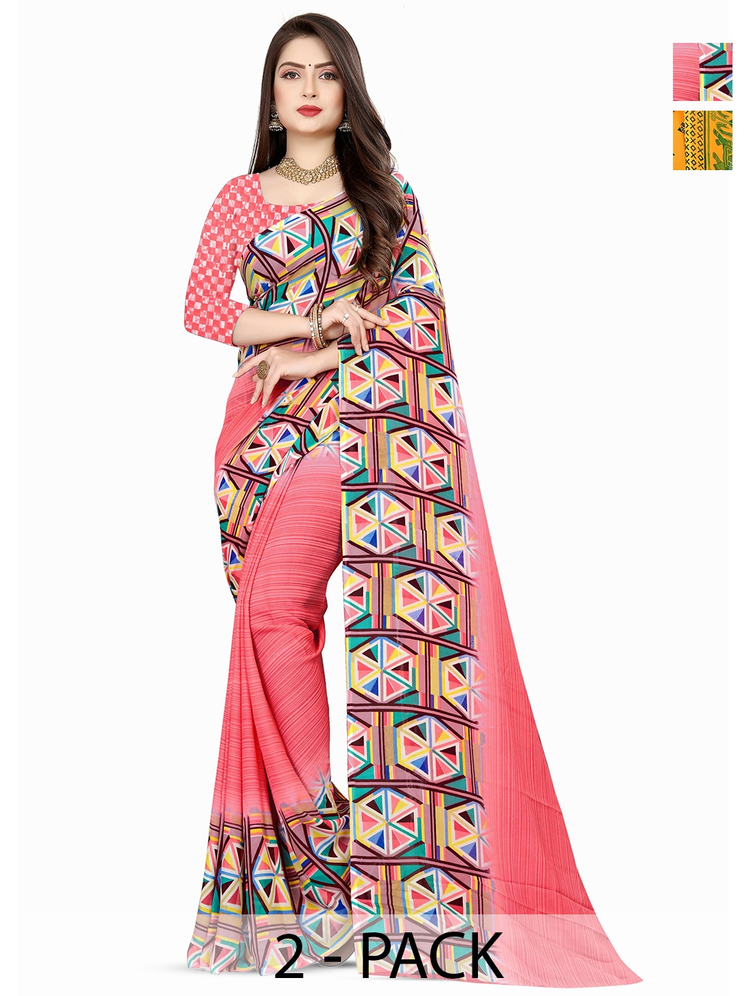 

ANAND SAREES Selection Of 2 Ethnic Motifs Printed Saree, Yellow