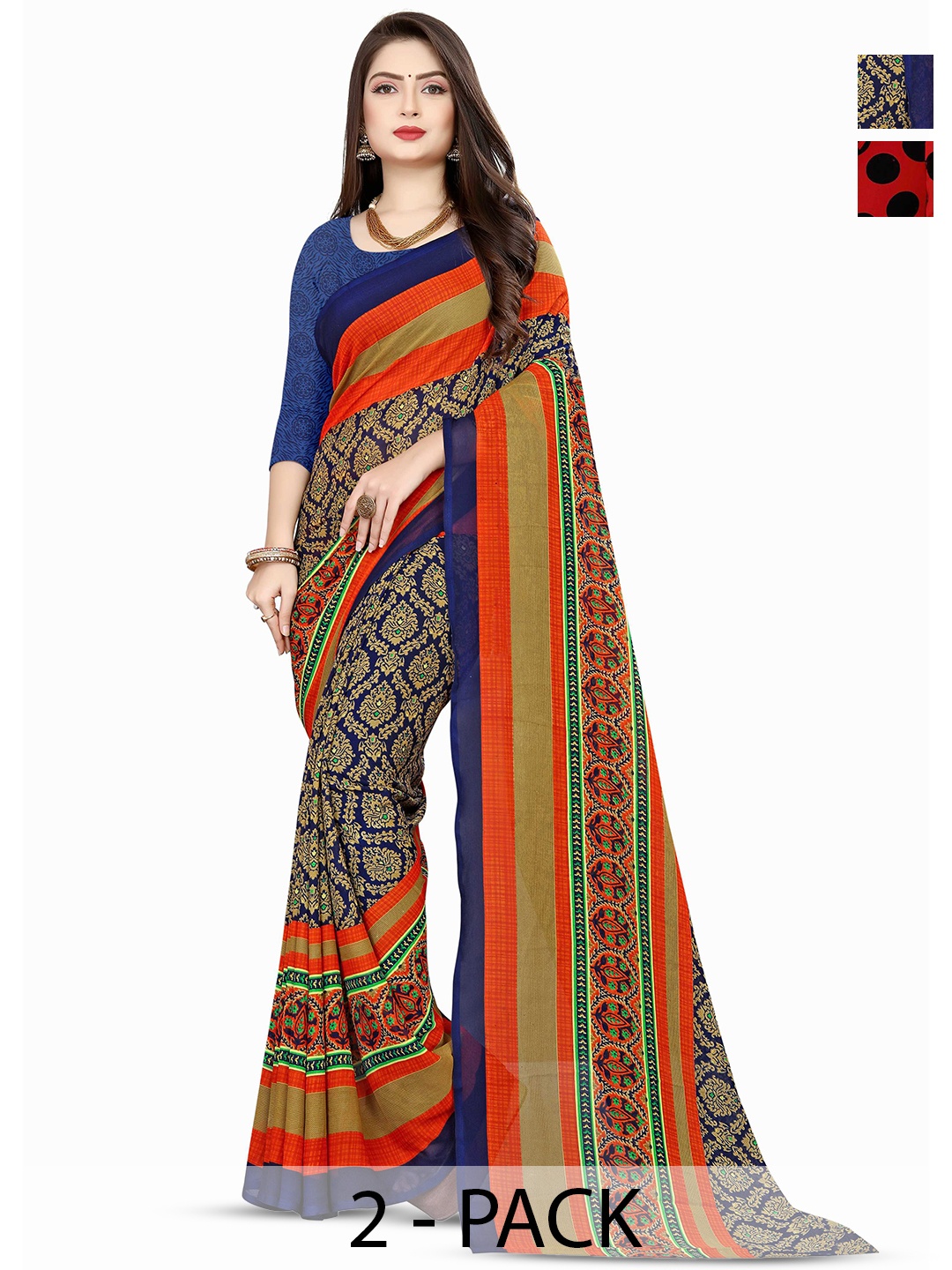 

ANAND SAREES 2Pcs Polka Dot Printed Saree, Red